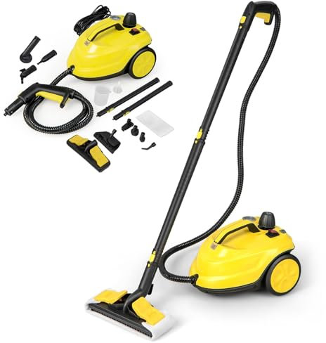 RELAX4LIFE Pulitore a Vapore 2000 W, Temperatura 160°,5 bar, Per Pulire: 108 m², Serbatoio: 1,8 L, Tempo di Riscaldamento: 8 min, 3 Regolazione del vapore, Ricchi Accessori,Senza Chimici (GIALLO)