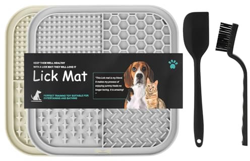 Leckmatte Hund, 2 Stück Schleckmatte Hund mit Saugnäpfen, Silikonspatel und Bürste, für Haustier Angst Relief und langsam füttern, Baden, Fellpflege