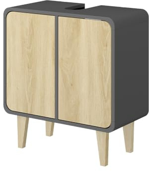 Vicco Waschbeckenunterschrank Arla, Anthrazit/Eiche, 60 x 61 cm | zur Aufbewahrung von Badutensilien und Handtüchern geeignet