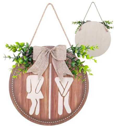 Derwrtup Señal de baño para la puerta, carteles divertidos del baño - Señal de puerta divertida | Decoración interior rústica, adorno colgante con cuerda para la casa de campo, hogar