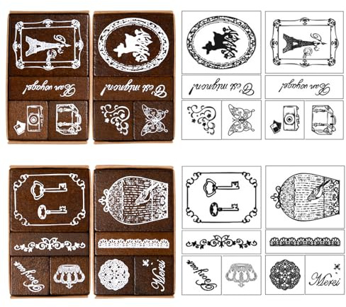 Pilikoll 4 Stück Stempel Buchstaben Set Vintage Hölzerne Stempel Journey Motivstempel Set Holz Gummistempel Mark Symbol stempel für Scrapbooking,Bullet Journals,Kartenherstellung,Kunsthandwerk