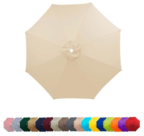 Sonnenschirm Ersatzbezug 2m 2.3m 2.5m 2.7m 3.0m 3.5m, 6/8 Streben Wasserdicht Schirmbezug Sonnenschirm Ersatzteile, Sonnenschirm Ersatz Baldachin Abdeckung für Hof, Garten, Strand, Pool(Beige,2m/8-Rib
