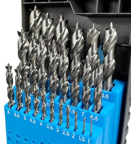 Greywolf Brad Point Lot de 25 forets à bois hélicoïdaux HSS pour le travail du bois, design à double fente, boîte robuste avec index, pour les menuisiers et les bricoleurs (1 mm à 13 mm)