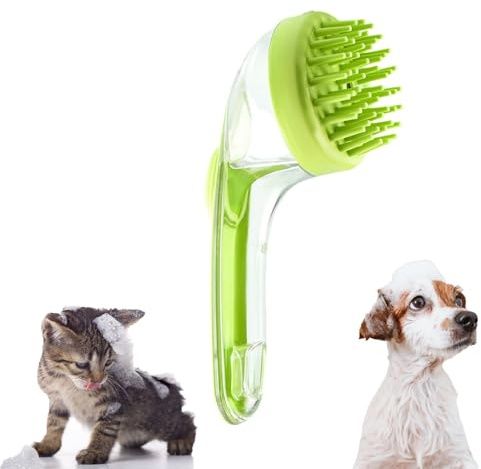Husdjursbadborste silikon, hundtvättborste, kattbadborste, hundborste för bad och katt, tvättborste med tvåldispenser, silikonborste för bad långhåriga husdjur (B)