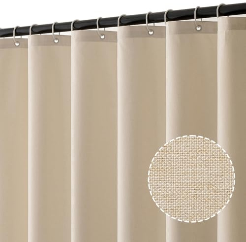 MIULEE Duschvorhang Leinen Texturiert 240x200 cm Hellbeige Anti Schimmel | Schwerer Hotel Luxus Polyester Wasserdicht Duschvorhänge,Shower Curtain Waschbar Stoff Badvorhang für Badezimmer mit 16 Ringe