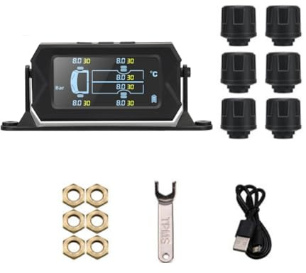 Uxsjakjsd Auto TPMS 6 Sensor Solar Reifendrucküberwachungssystem 0-8Bar Auto Externer TPMS Sensor