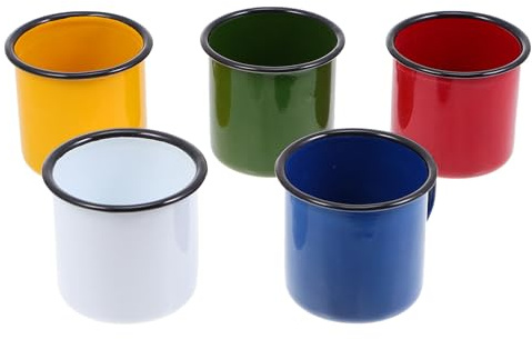 Tazzina Smaltata Vintage 5 Pezzi in Smalto, Manico Comodo, Bocca Ampia | Tazze Vintage, Tazza Smaltata da Collezione, Tazzine Rotonde per Bevande Calde e Fredde Colore Casuale