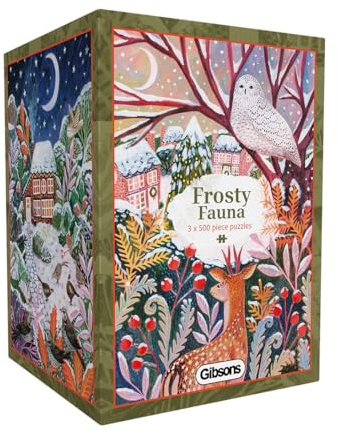 Gibsons Frosty Fauna 3 x 500 Piece Jigsaw Puzzles for Adults – Wildlife Winter Nature Scenes - Thick Pieces, Premium Sustainable Puzzle Made in the UK/EU - Multi-Box Gift Set