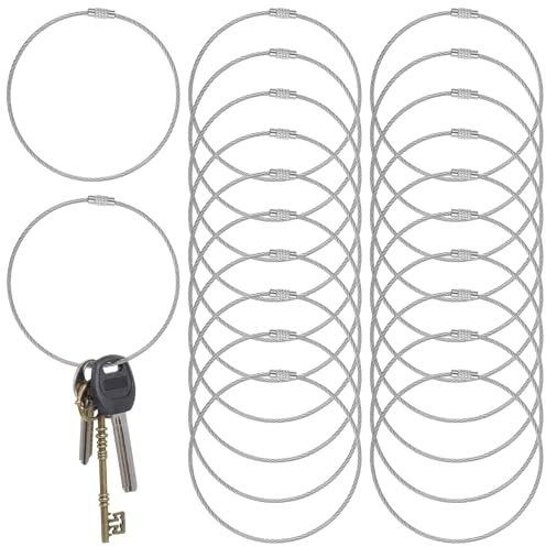 Classicseali 20 Stück Schlüsselring Draht, 25cm Drahtschlaufen mit Verschluss, Schlüsselanhänger Kabel, Schlüsselbund Ring, Schlüsselring Drahtseil für Gepäckanhänger anbringen und Schlüssel sortieren