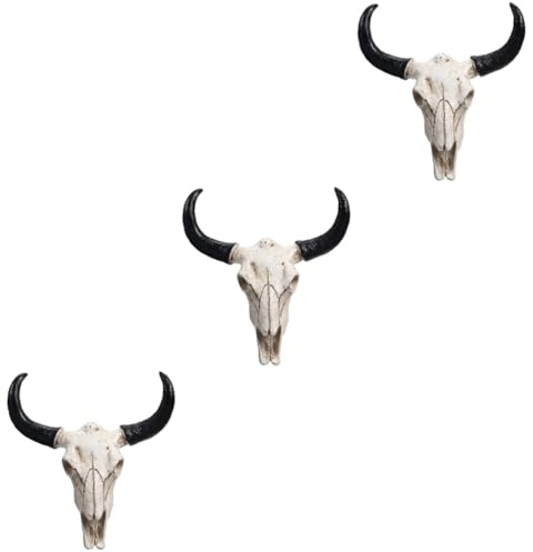 Alipis 3pcs Creative Long Horn Cow Skull Wall Hanging for Halloween Gifts Artistic Animal Skull Wall Mount Ornament Craft