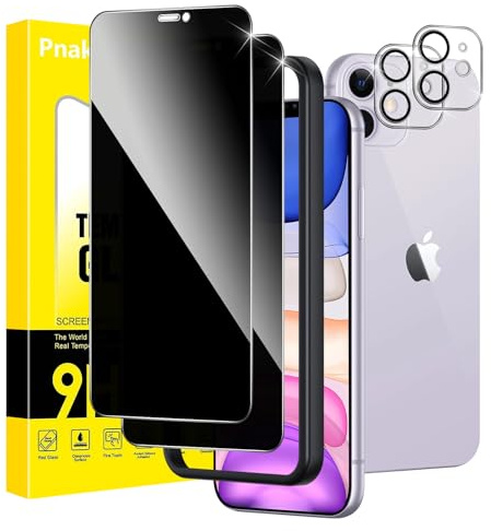Pnakqil Sichtschutz für iPhone 11 Panzer Schutz Glas mit Kameraschutz,Privacy Schutzfolie Displayschutz,Anti-Spy Schutzglas Panzerfolie Blickschutz mit Rahmen Positionierhilfe,2+2 Stück