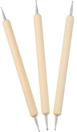Parliky Set di 3 Strumenti per Modellare Argilla Punte Sferiche in Legno e Acciaio Inox, per Goffratura e Scultura Artigianale