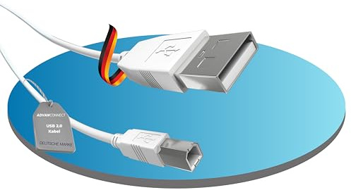 ADVANconnect Cavo per stampante USB, tipo A a B, cavo ad alta velocità 1,50 m, cavo di collegamento per scanner e stampante, cavo di collegamento, USB 2.0, trasferimento dati 480 MB/s, bianco