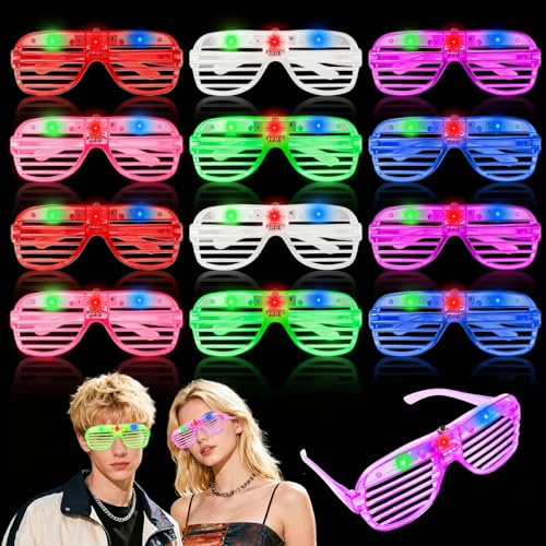 PlsMupn 12 Piezas Gafas Luminosas para Fiestas, 6 Estilos/Colores Gafas Led Fiesta, Gafas Niños Fluorescentes para Cumpleaños, Bodas, Concierto, Decoración de Fiesta Navidad