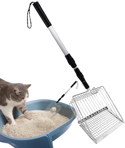 Katzenstreu Schaufel - 106x14cm Metall Mit langem Griff, Abnehmbarer Sandsieb, Verstellbarer Haustierabfallreiniger, Austauschbarer Kopfkopf, Ergonomischer Griff, Haustierhygiene Für Draußen | Komfort