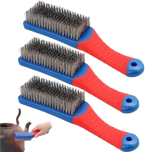 Wire Brush, 3 Pack Stainless Steel Wire Brushes for Cleaning, Small Wire Brush for Rust and Paint Removal, Metal Brush for Heavy Duty Use, Durable Steel Wire Brushes for Various Surfaces