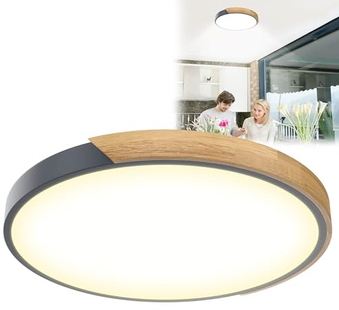Froadp LED Deckenlampe Holz Deckenleuchte, Modern Lampe Decke Flach, Holzlampe Rund für Wohnzimmer, Schlafzimmer, Badezimmer, Küche, Flur, Kinderzimmer, Büro (96W Dimmbar, Grau)