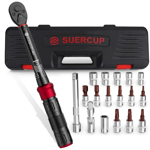 SUERCUP 1/4 Zoll Drehmomentschlüssel, 18 Pcs Drehmomentschlüssel Set 3-25Nm | ±3% Präzision, 72-Zahn Ratsche, Drehmomentschlüssel Klein für MTB Fahrrad, Motorrad Reparatur