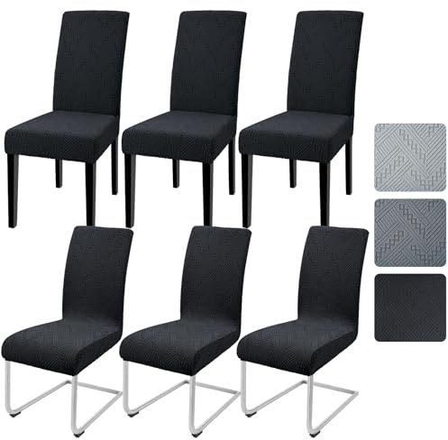 Alishomtll Stuhlhussen 6er Set Jacquard Stuhlbezug Stuhlhussen Schwingstühle Elastische Hussen für Stühle Abnehmbarer Esszimmer Stuhlbezüge Freischwinger für Küche Restaurant Hotel Bankett (Schwarz)
