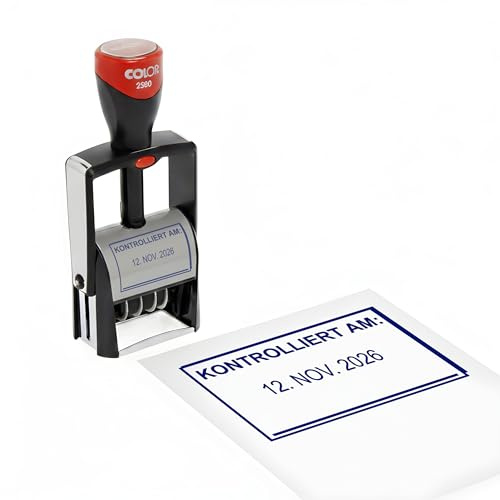 Dekolando Datumsstempel Stempel KONTROLLIERT AM – Colop 2360 selbstfärbender Kontierungsstempel mit Datum 44x29 mm, verstellbar Datumstempel für Büro & Verwaltung, Firmenstempel