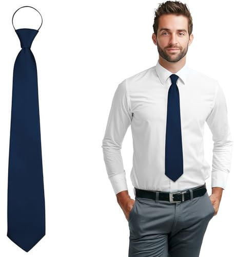 THXFUNAREA Vorgebundene Krawatte Blau für Herren – Krawatte ohne Binden mit Reißverschluss, Gebundene Krawatte in Standardgröße, Elegante Tie für Business, Hochzeit & Alltag
