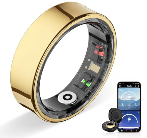 Potewek Smart Ring Men Women, sleep monitor&skin temperature(Gold, 9) | Fitness track with Gesture control ,menstrual cycle tracking,Step count and calories, 5ATM Waterproof