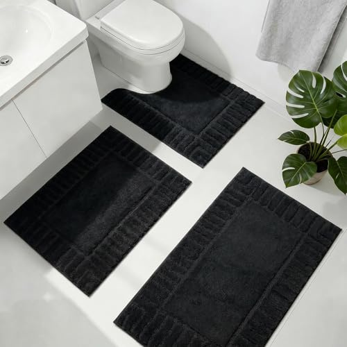 Famibay Badrumsmatta set 3 delar halkfri badrumsmatta tvättbar badrumsmatta och WC matta mjuk absorberande badrumsmatta svart badrumsmatta