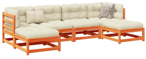 Ensemble de salon modulaire en pin massif 6 pièces avec coussins, meubles de jardin pour terrasse et terrasse, bronze cireux