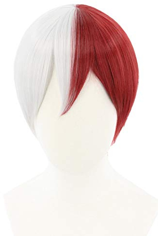 Topcosplay Perücke, Unisex, Anime, Cosplay, silberfarben, Rot, kurz, Kunsthaar, mit Kappe für Party, Halloween, Kostüme