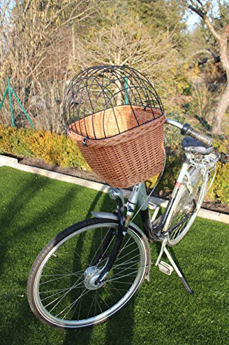 Cesta de bicicleta para perros para manillar de bicicleta de mimbre con rejilla de metal y cojín XL o XXL volante, cesta de mimbre, cesta para mascotas, cesta de la compra natural (sin cojín)