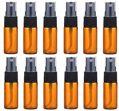 Braunglasflaschen, leere Sprühflasche, runde Glasflasche mit transparentem Sprüher, perfekt für ätherische Öle, Aromatherapie und Kosmetik, 12 Stück (10 ml)