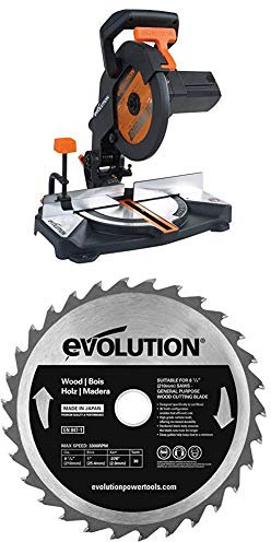 Evolution Power Tools R210CMS Multi-Purpose Compound Mitre Saw, 210 mm (110 V) with Wood Carbide-Tipped Blade, 210 mm