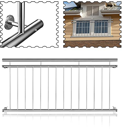 Froadp 184x90cm Balaustres para Balcones Franceses, Rejas de Seguridad para Ventanas, Barandilla de Acero Inoxidable para Patios, Pasamanos Anticaída para Escaleras y Vallas