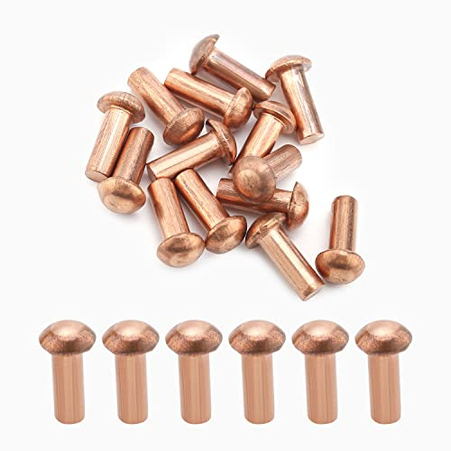 MroMax 20Pcs M6 Testa Rotonda Rame Solido Rivetti Fissaggio 0,6 cm Diametro x 1,6 cm Lunghezza per Applicazioni Elettriche Finitura Rame Tono Rame