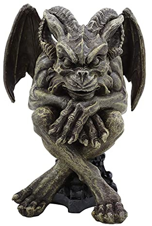Ebros Gift Winged Ram Horned Gargoyle Sitting On Cathedral Pedestal Statue 6 High Dark Fantasy Ossuary Macabre Graveyard Halloween Gargoyles Collectible Figurine Accent