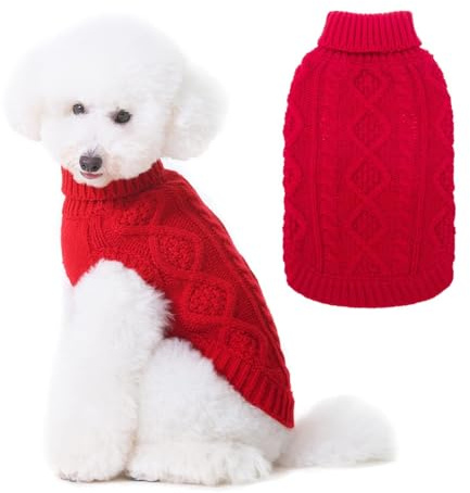 BINGPET Turtleneck Dog Jumper - Classic Cable Knit Dog Sweater Coat, Warm Pet Winter Clothes Outfits for Dogs Cats
