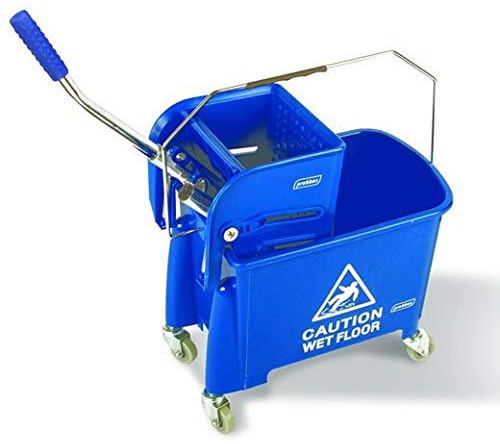 Clim Profesional Cubo de fregado Profesional Mini de 20 litros con 4 Ruedas y Prensa para escurrir. Tamaño pequeño Especial para sitios reducidos. Color Azul con Pictograma.
