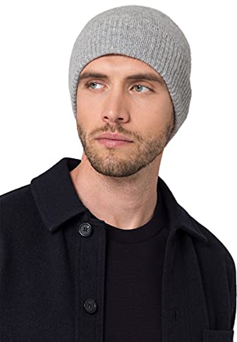 Style & Republic Herr Kashmir Sportmössa, Premium Stickad Mössa Av 100% Kashmir, 54 cm Midjeomkrets, 6,5 cm Kuvert, Perfekt för Höst och Vinter, En Storlek, Ljusgrå