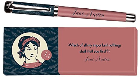 moses. 83356 libri_x Tintenroller Jane Austen, Tintenschreiber aus Metall mit blauer Mine, Bedruckt mit Zitat von Jane Austen, In einer Geschenkbox,1 Stück (1er Pack)