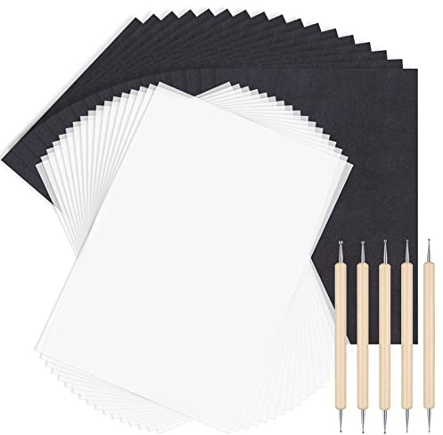 QINREN Kohlenstoff Transfer Papier,100 Kohlepapier A4 Weiß Schwarz Transferpapier Graphit Kopierpapier mit 5 Holzstift für Rückverfolgung Holz Papier Leinwand
