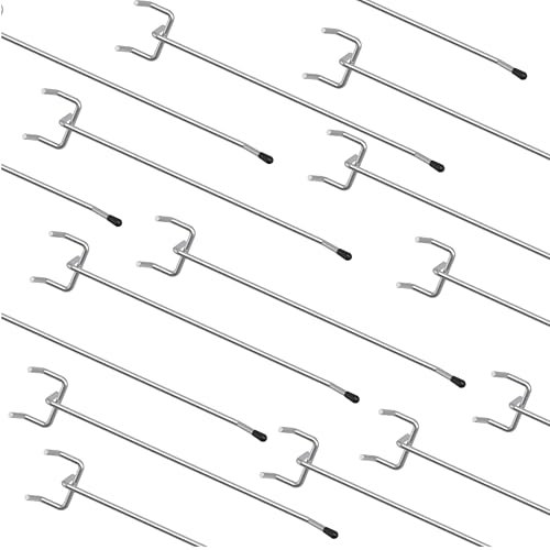 HUHOLE Lochwand Haken 15 cm, 50 Stück, Silber, Pegboard Zubehör für Werkzeugwand, Garage, Werkstatt und Einzelhandel, Haken für Lochwand passend für Lochplatten 25 mm Lochabstand, 6 mm und 3 mm Loch