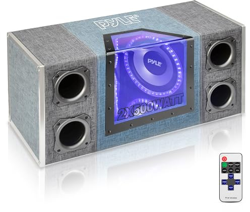 10'' Dual Series Vented Subwoofer Enclosure - High Powered Woofers with a Silver Paper Cone, Rear Vented Design with Built-in Illuminating LED Lights - PLBNPS21