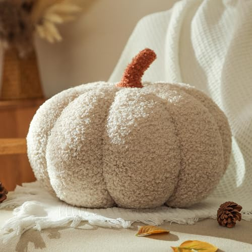 YRXRUS Halloween Pumpkin Pillows, Off White Pumpkin Shaped Throw Pillows Gifts, Fall Room Decoration, Small Cute Halloween Pillow, Teddy Fleece Small Cute 4x7 Inches Pillow for Natural Decor