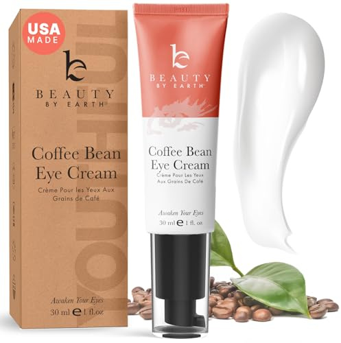 Beauty by Earth - Crème pour les yeux à la caféine pour poches et gonflement sous les yeux - Fabriquée aux États-Unis avec des ingrédients naturels et biologiques, sans