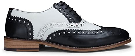 Svarta Gatsby Oxford herrskor i äkta läder klassisk formell snörning vintage brogue-skor, Svart vit, 40.5 EU