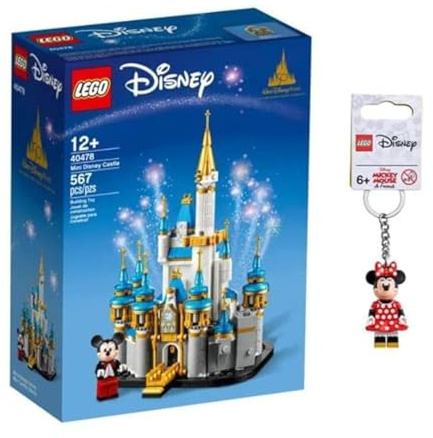 LEGO Disney 50th Anniversary Mini Disney Castle Building Kit + Minnie Mouse Keychain Gift Set (Mini Disney Castle + Minnie Keychain) (LDMC22)