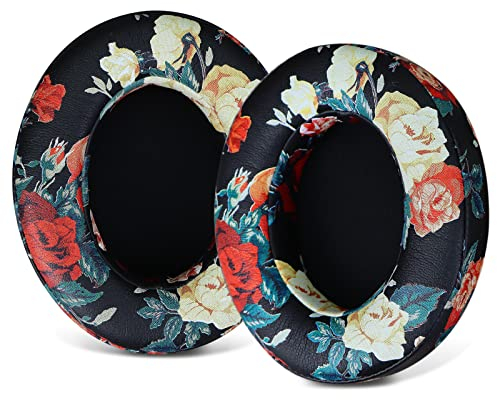 Sinowo Ear Pads, Replacement Earpads Compatible for Beats Studio 2 Studio 3Wired & Wireless Headphones,Ear Cushions with Noise Isolation Memory Foam,Soft Protein Leather(Black Flower)