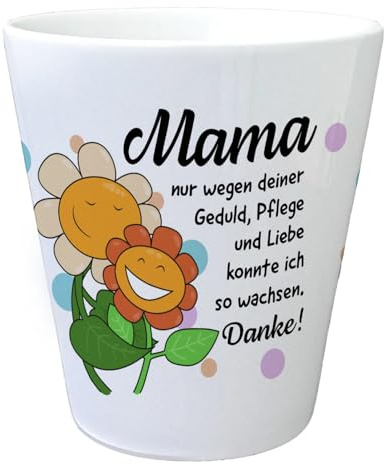 Danke Mama Blumentopf mit dekorativem Blume Design zum Muttertag EIN bunter Blickfang für den Balkon Blumen Motiv Frauen Wachsen Übertopf Dankeschön Spruch Garten Dekoration
