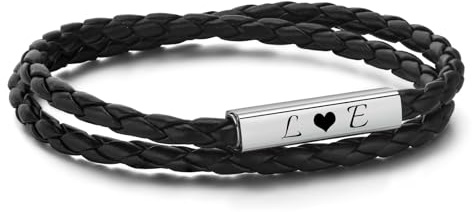 Personalisierte Partnerarmbänder mit Gravur - Lederarmband Herren Damen Pärchen Armband mit Namen Partner Armbänder Magnet mit HERZ Weihnachten Jubiläum Geburtstag Valentinstag (Silber - 1 Armbänder)