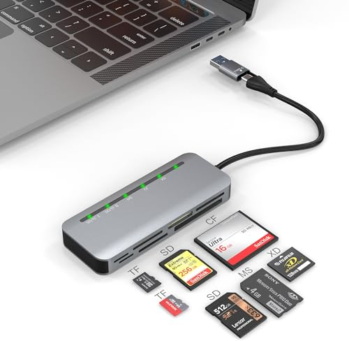 Lettore multischede USB C USB 3.0, lettore di schede SD 7 in 2 per SD SDXC SDHC/TF/CF/XD/MS con adattatore USB C/USB 3.0, lettore di schede per camera da 5Gbps Memory Stick Pro Duo CompactFlash